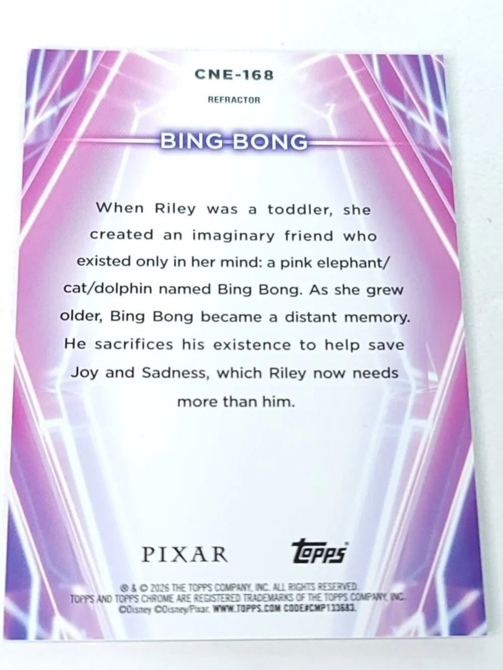 Bing Bong Topps 2026 Disney Neon Holo Chrome Refractor Limited 084/199 CNE